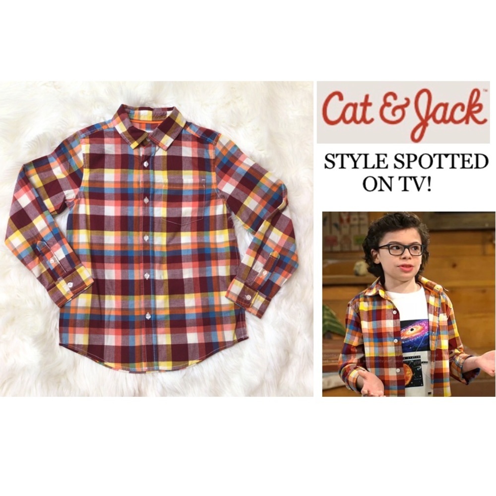Cat & Jack Boys Poplin Plaid Long Sleeve Button Down Shirt